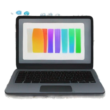 laptop with colorful text on the screen sticker