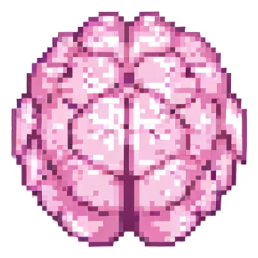 simple brain icon, pink color, pixel art sticker