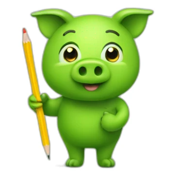 green piggy holding a pencil in his hand sticker