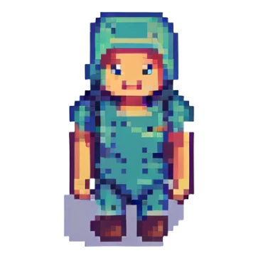 Convert this character to Minecraft style, blocky pixelated look, keep colors and main features. sticker