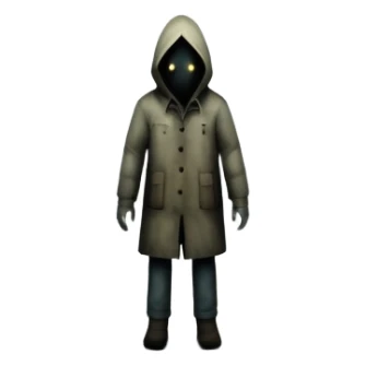 An icon representing a horror game, inspired by Silent Hill 2. The design features a foggy, eerie street with a shadowy figure in the distance. Creepy, dim lighting and dark, abandoned buildings set the tense atmosphere. Transparent background enhances the unsettling mood. sticker