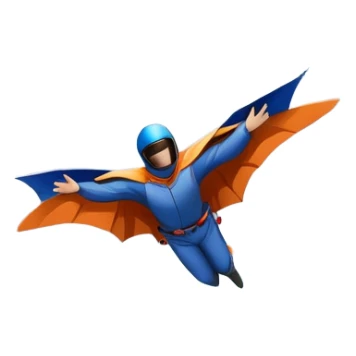A daring wingsuit athlete soaring between towering mountains, with their wingsuit fully stretched, cutting through the air at high speed. The background features dramatic cliffs and a vast sky, emphasizing the thrill and freedom of base jumping. sticker