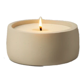 Candle in beige concrete vessel with painted pine trees sticker