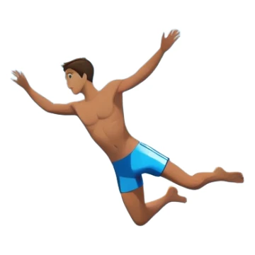 A diver mid-air, diving from a rocky cliff into the sparkling blue ocean below. The background shows a dramatic cliffside and clear sky, capturing the daring and exhilarating nature of cliff diving, with the water below ready to embrace the plunge. sticker