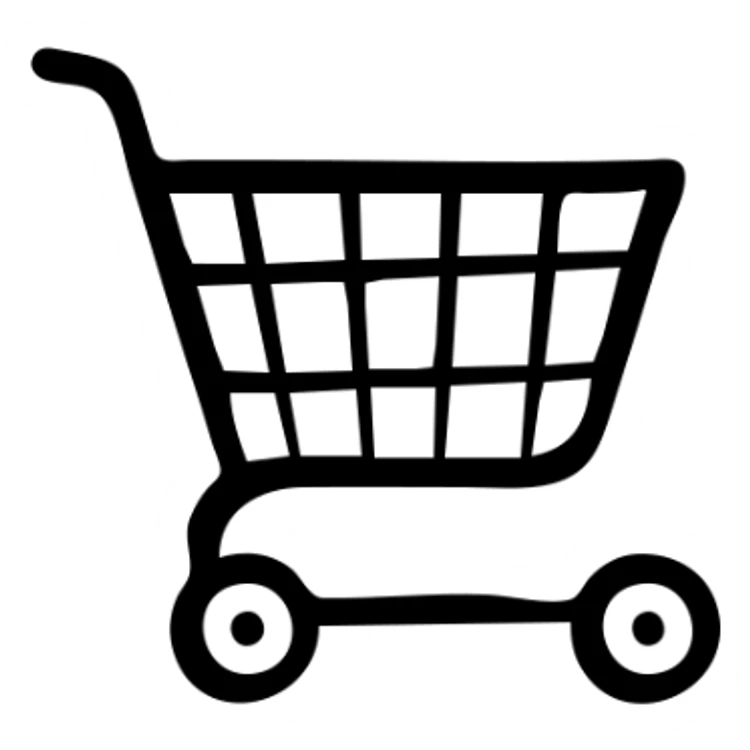 Hand-drawn shopping cart icon with a basket and wheels sticker