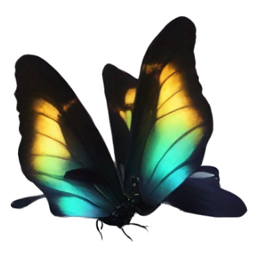 Dark iridescent butterfly glowing on top of cats head  sticker
