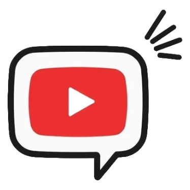 A minimalist logo for "YoutubeShort" combining YouTube play button in red (#FF0000) with a speech bubble and a simple AI brain circuit pattern. Clean lines, flat design. sticker