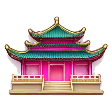 Colorful bright pink flang pin background Chinese-style architectural background ancient  sticker