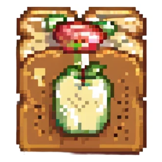 a slice of toast with apple slices on top, pixel art style sticker