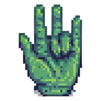 hand making rude gesture, classic 8-bit pixel art style, no text sticker