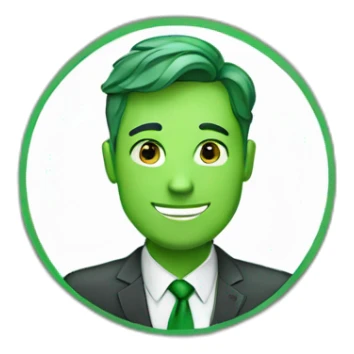 white man wearing green tie with nametag sticker