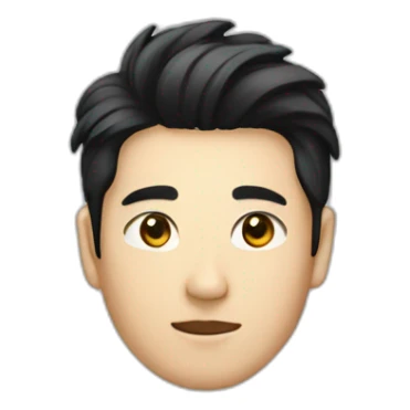 Asian guy with korean black hairstyle wearing black checkered suit with black eyes color sticker