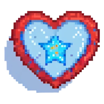 A red heart with a bright glowing blue star inside sticker