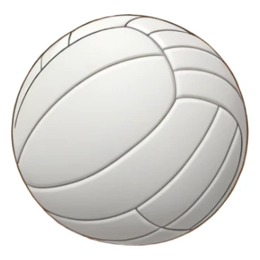 The scene captures a sunny beach atmosphere with clear blue sea and sky, palm trees swaying, and people in swimsuits enjoying the vibrant surroundings. A volleyball resting on the orange sand ground of a beach, with a volleyball net in the background.  sticker
