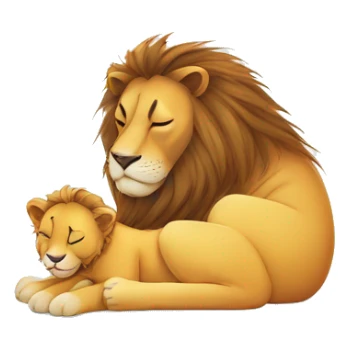 Sleeping baby lion with dad on white pillow sticker