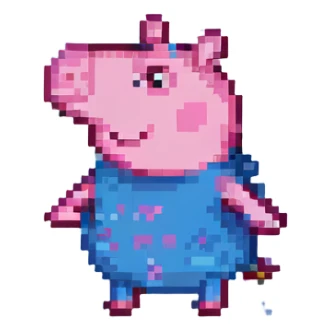 Peppa Pig, pixel art style, jumping, playful pose, 8-bit color palette sticker