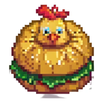 pixel art chicken patty, simple and blocky, golden color sticker