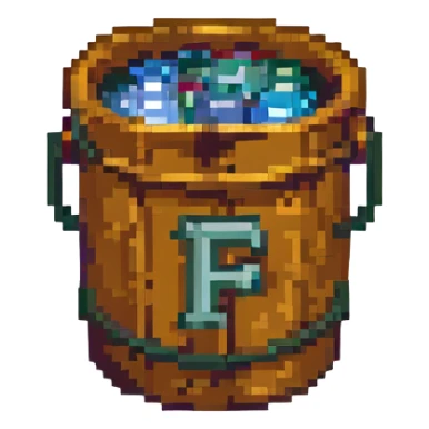 pixel art style bucket with F monogram sticker