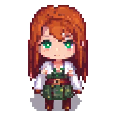 Hange Zoe from Attack on Titan, pixel art, chibi style sticker