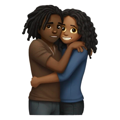 Brown girl with wavy hair hugging black boy who has dreads  sticker