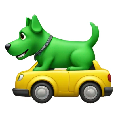 Green dog riding a car sticker