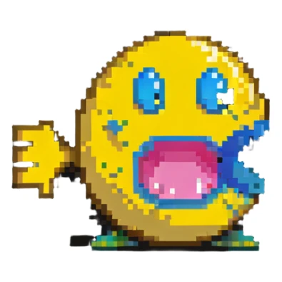 classic yellow Pac-Man character with open mouth in 8-bit style sticker