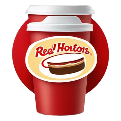 “Red Tim Hortons coffee cup with large white ‘Tim Hortons’ logo in script, black plastic lid, and a simple, clean design.” sticker