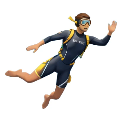 A diver mid-air, plunging from a high cliff into the sparkling ocean below. The background features rugged cliffs, clear blue water, and a bright sky, emphasizing the excitement and danger of the sport with a sense of freedom and adventure. sticker