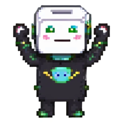 character celebrating, arms raised, happy face sticker