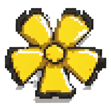 Pixel art radiation hazard warning trefoil symbol in yellow and black sticker