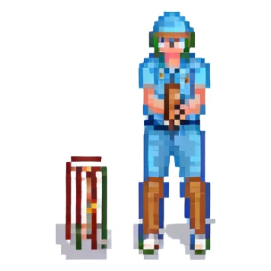 pixel art of a cricket game, retro pixel style sticker