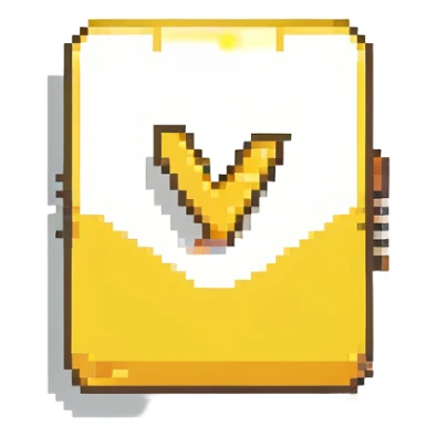 A Roblox-style checkmark icon, yellow color, simple and clear, suitable for use in a game interface. sticker
