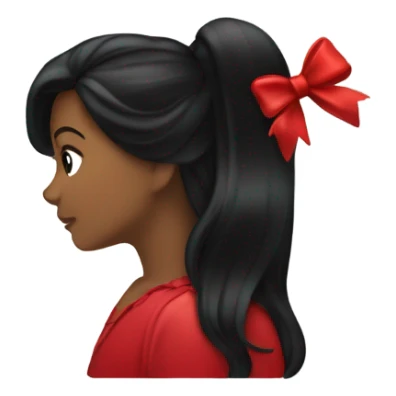 red bow in black hair flowing hair silhouette from behind sticker