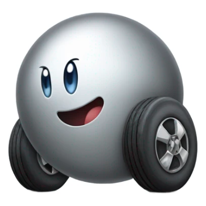 Metal cute Kirby ball driving on 4 car wheels sticker