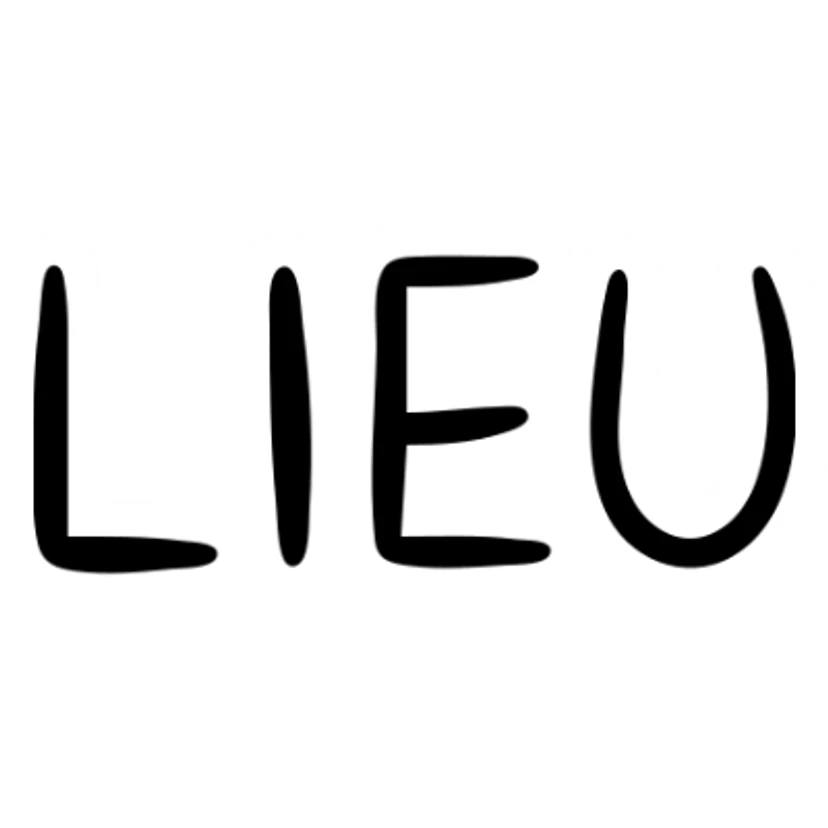 The word "LIEU" in capital letters sticker
