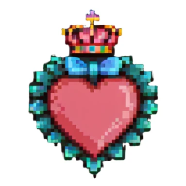 pixel art heart, crown on top, ribbon bow at the base sticker