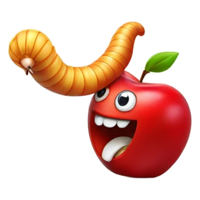 A worm that eats money and on top of an Apple sticker