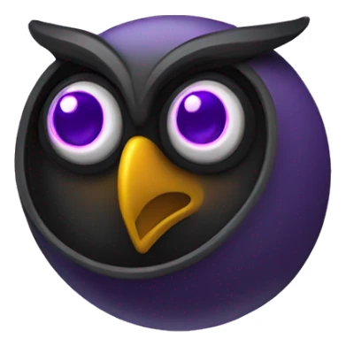 Owl coin with purple eyes in black coin sticker