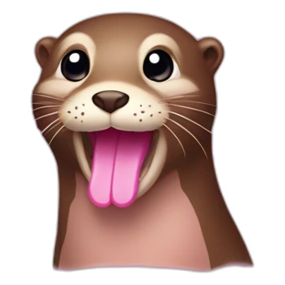 pink otter with stuck-out tongue and squinting eyes sticker