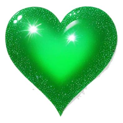 A green heart emoji with 2 sparkles sticker
