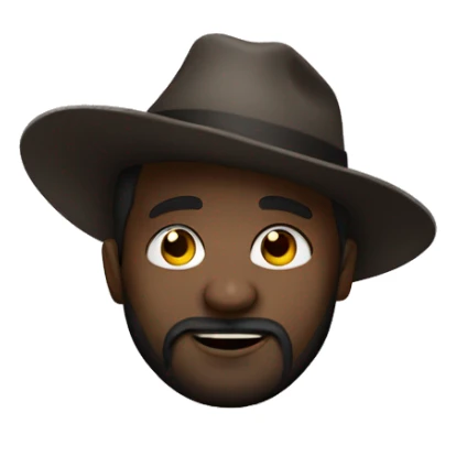 dark skinned man with hat that says LA and beard that only goes around the mouth and don the chin sticker