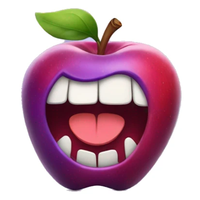 apple emoji licking its own feet with purple horns smiling  sticker