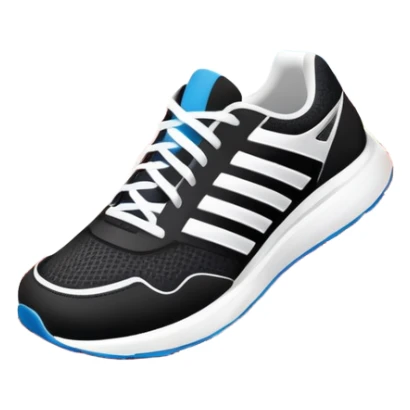 An icon featuring a pair of professional running shoes placed on a red track with white lane markings. The background showcases a grand stadium with cheering fans, bright sunlight, and a vivid blue sky with soft clouds. Transparent background highlights the energy and passion for running sticker