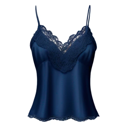Realistic isolated side view of a navy blue lace silk camisole blouse. sticker