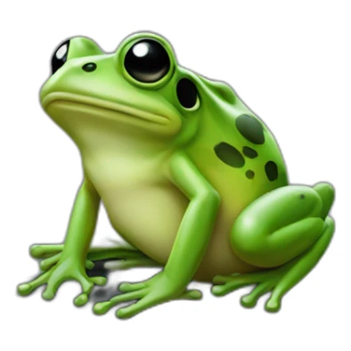a green frog sitting on top of a black surface sticker