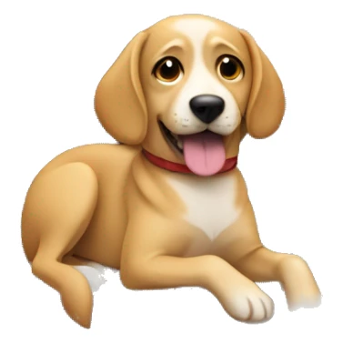 Tan dog laying down in front of a piano  sticker