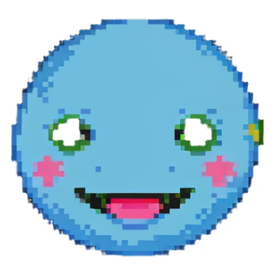 cheerful face expressing happiness, pixel art style sticker