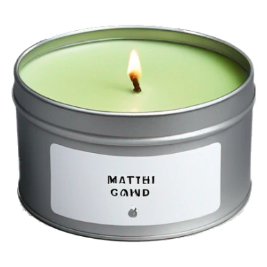 minimal matcha scented lit candle in small silver tin with realistic label sticker