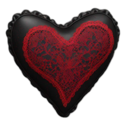 black leather heart shaped cushion with red lace border sticker