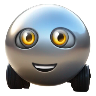 Metal ball with oval-shaped eyes driving on 4 car wheels sticker